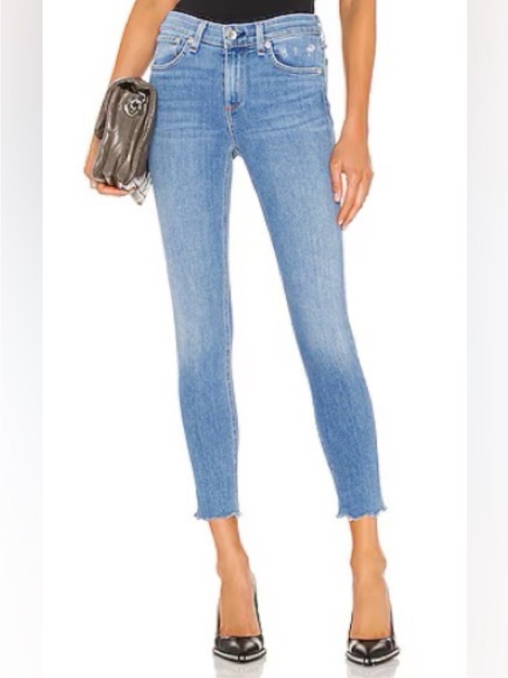 Rag & Bone Blue Cate Mid Rise Skinny Ankle Jeans Size 26 Raw Hem $198 Fitted